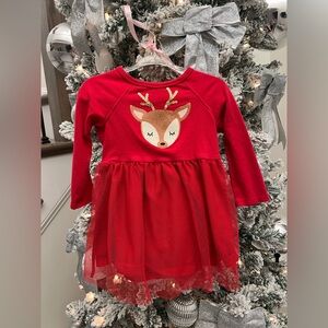 Toddler Red Reindeer Dress with Tulle Skirt